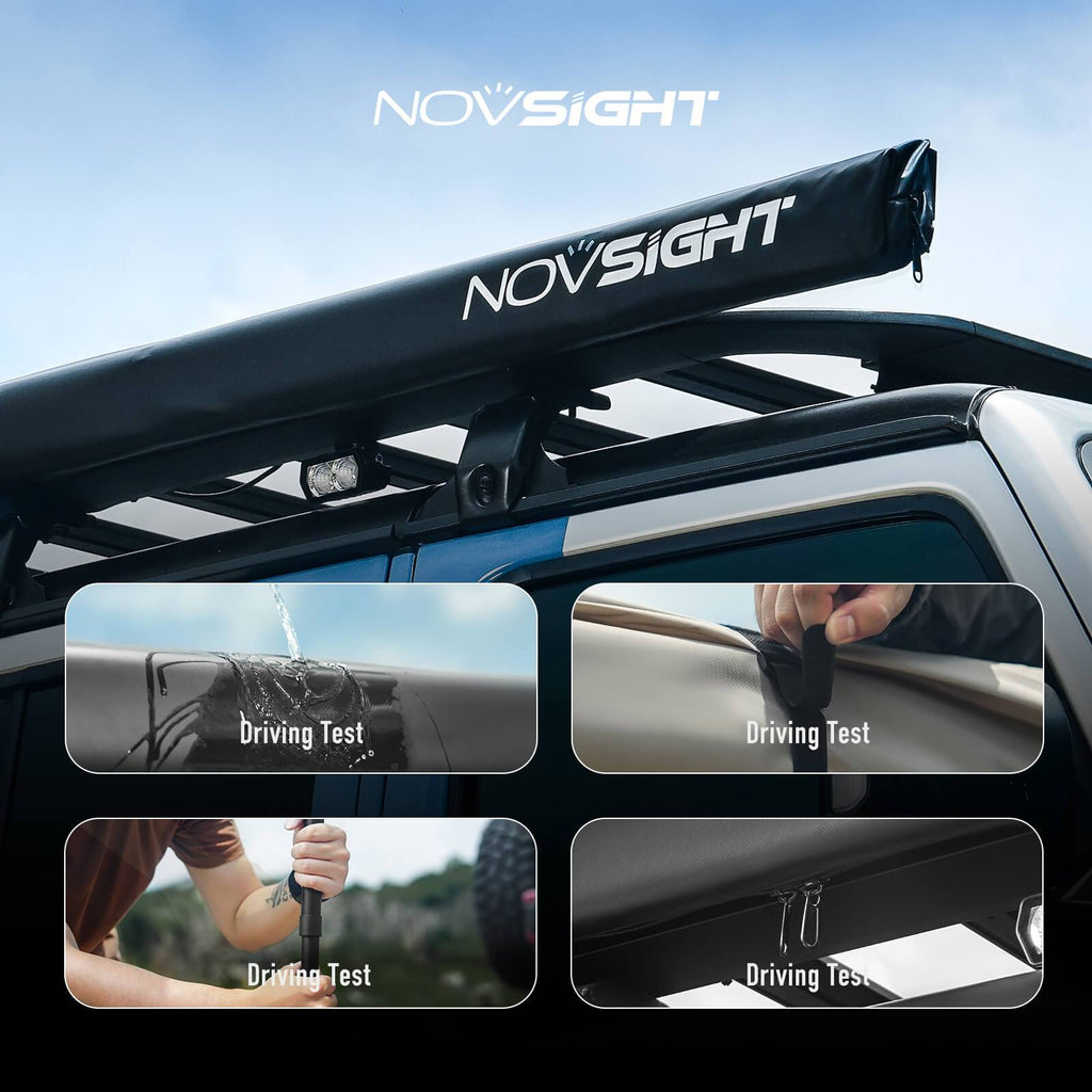 NOVSIGHT 6ft x 6ft Waterproof Retractable Vehicle Awning for Jeep/SUV/Truck - Durable 420D Oxford Cloth, Quick Installation, Mountain Print, Ideal for Camping & Outdoor Adventures