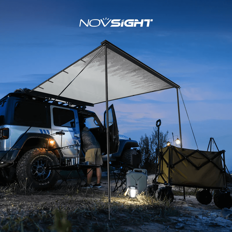 NOVSIGHT 6ft x 6ft Waterproof Retractable Vehicle Awning for Jeep/SUV/Truck - Durable 420D Oxford Cloth, Quick Installation, Mountain Print, Ideal for Camping & Outdoor Adventures