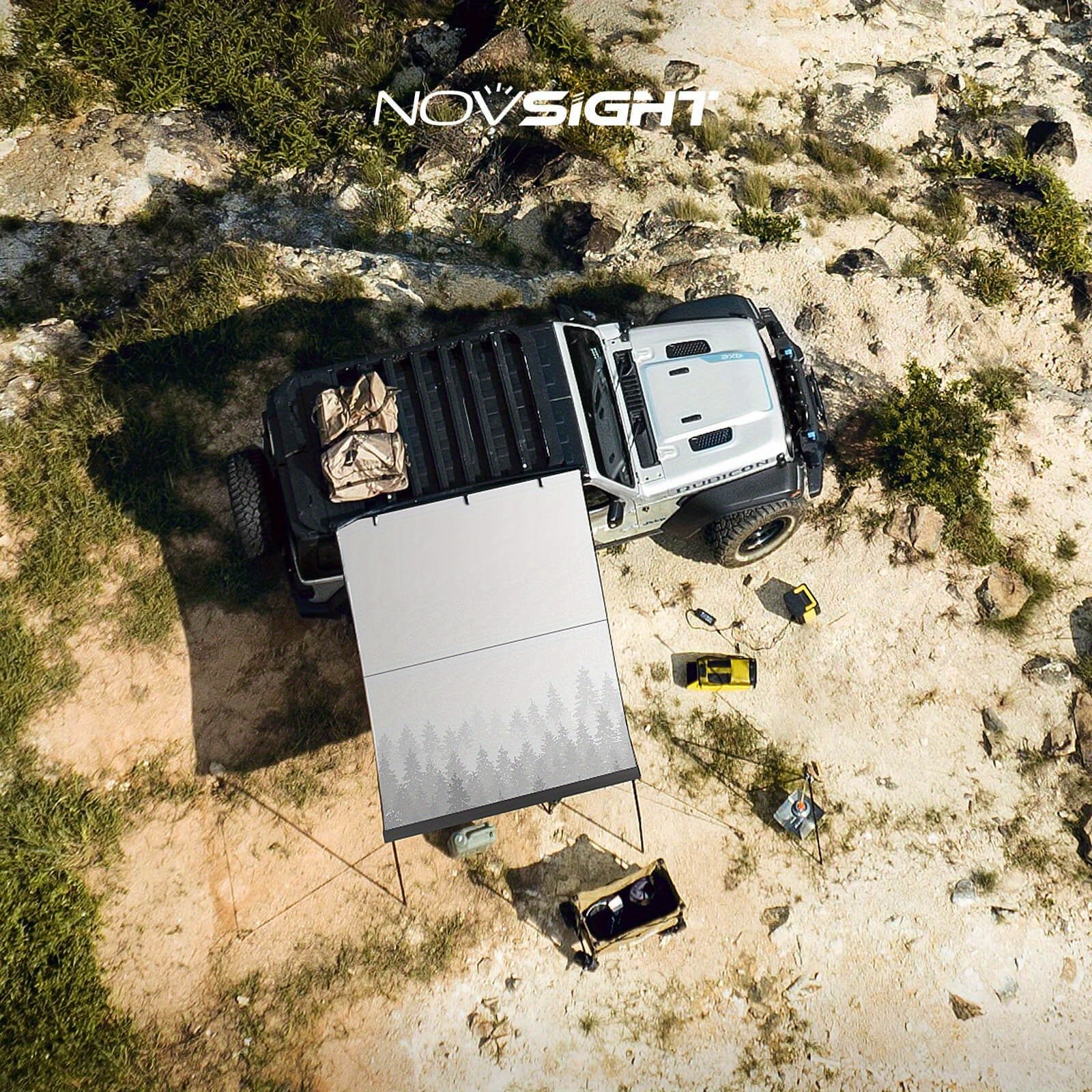 NOVSIGHT 6ft x 6ft Waterproof Retractable Vehicle Awning for Jeep/SUV/Truck - Durable 420D Oxford Cloth, Quick Installation, Mountain Print, Ideal for Camping & Outdoor Adventures