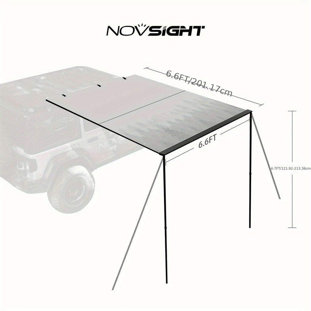 NOVSIGHT 6ft x 6ft Waterproof Retractable Vehicle Awning for Jeep/SUV/Truck - Durable 420D Oxford Cloth, Quick Installation, Mountain Print, Ideal for Camping & Outdoor Adventures