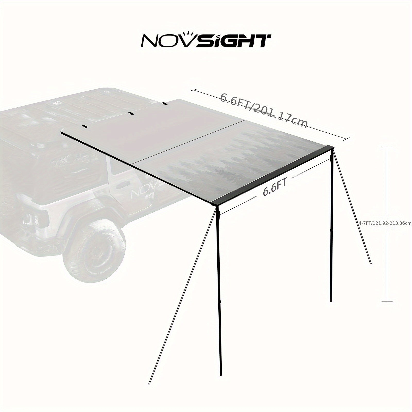 NOVSIGHT 6ft x 6ft Waterproof Retractable Vehicle Awning for Jeep/SUV/Truck - Durable 420D Oxford Cloth, Quick Installation, Mountain Print, Ideal for Camping & Outdoor Adventures