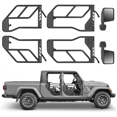 Tube Doors With Side View Mirror For 2018-2024 Wrangler JL JLU & Gladiator JT 4-Doors, Includes 4XE, 4-piece Set Off Road Summer Trail Adventure
