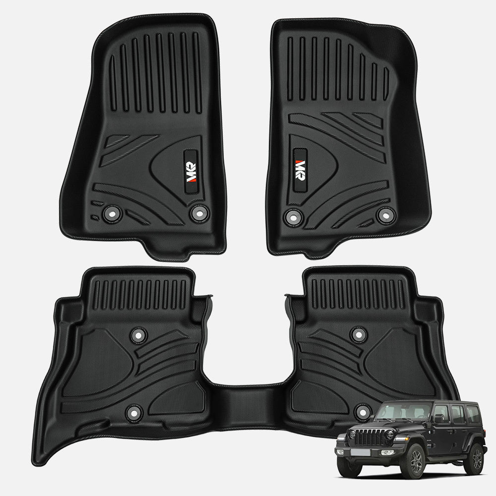 MKR Non-Slip Durable TPE ECO Car Floor Mat Compatible With Jeep Wrangler JL 4xe Not For 2 Door And JL Unlimited Models 2021-2024 3 PCS