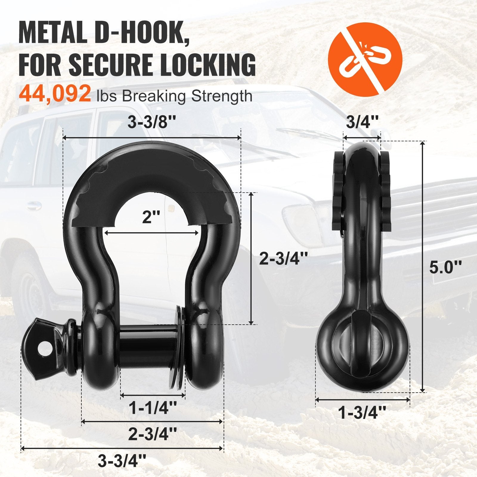 D-Ring Shackles, Shackle Receiver And Storage Bag, For ATVs, Jeeps, Off-Road Vehicles, Trucks