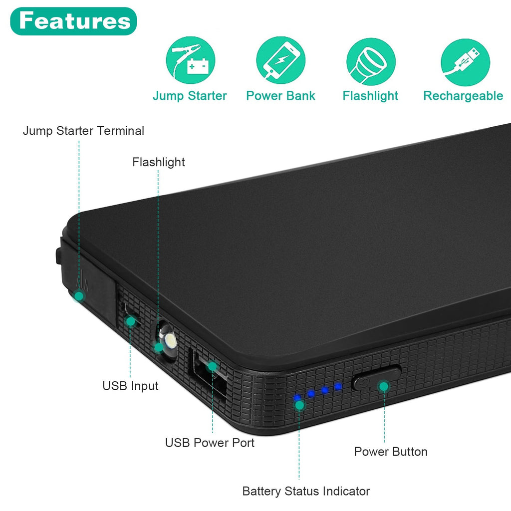 12V Car Jumper Starter 400A Peak 20000mAh Battery Charger Power Bank Portable Power Booster Battery With 3 Flashlight Modes