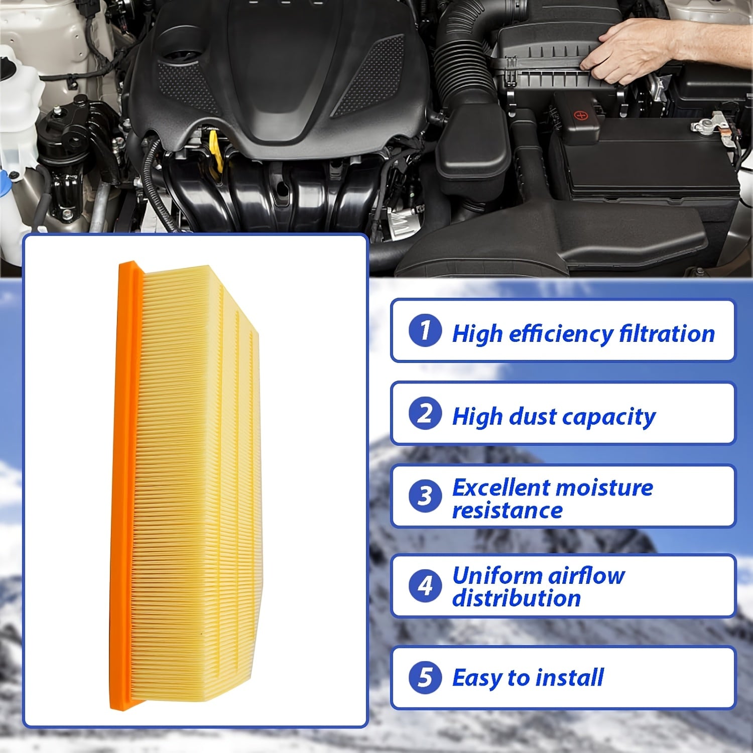 Engine Air Filter, 68257030AA, 68301863AA, For Jeep Wrangler 2018-2024, Gladiator 2020-2024, 67.63oz 121.73oz