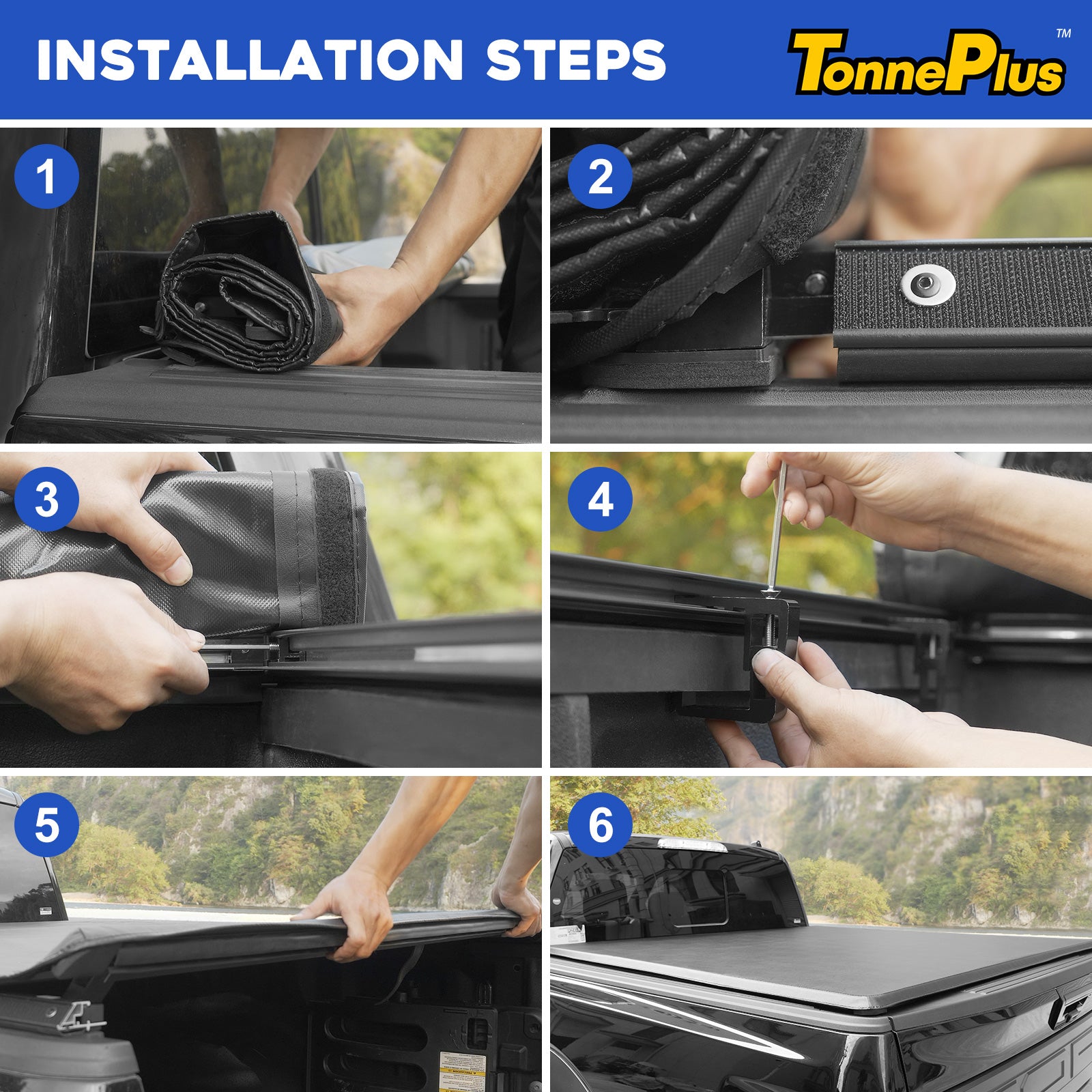 TonnePlus Soft Roll-Up Tonneau Cover Truck Bed Covers for 2020-2024 Jeep Gladiator JT 5FT Bed ; Lightning | 5' (60.3") Bed |