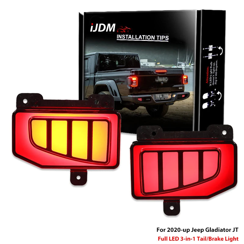 2pcs For Jeep Gladiator JT pickup truck Rear Bumper Reflector Lights,Tail/Brake Rear Fog Lamps and Turn Signal Light  2020-2024