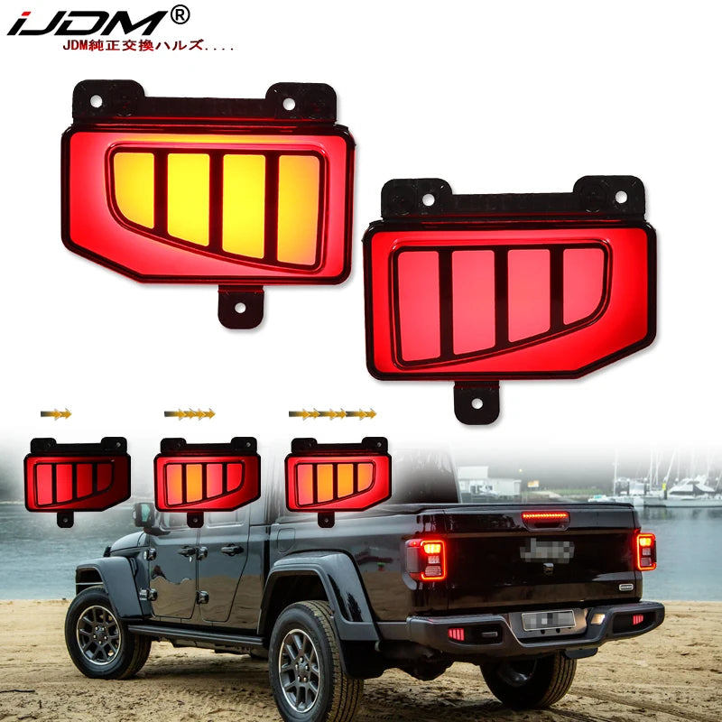 2pcs For Jeep Gladiator JT pickup truck Rear Bumper Reflector Lights,Tail/Brake Rear Fog Lamps and Turn Signal Light  2020-2024