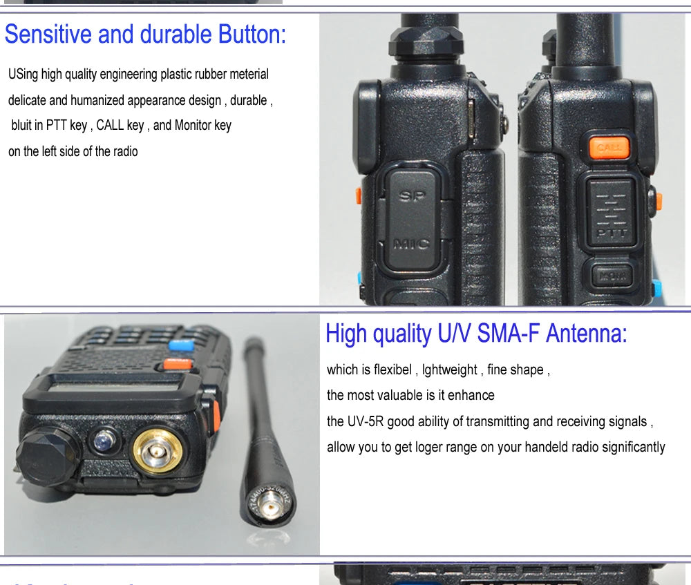 Walkie Talkie UV-5R Two Way CB Radio 5 Colors Bao Feng UV5R 128CH 5W VHF UHF 136-174Mhz & 400-520Mhz