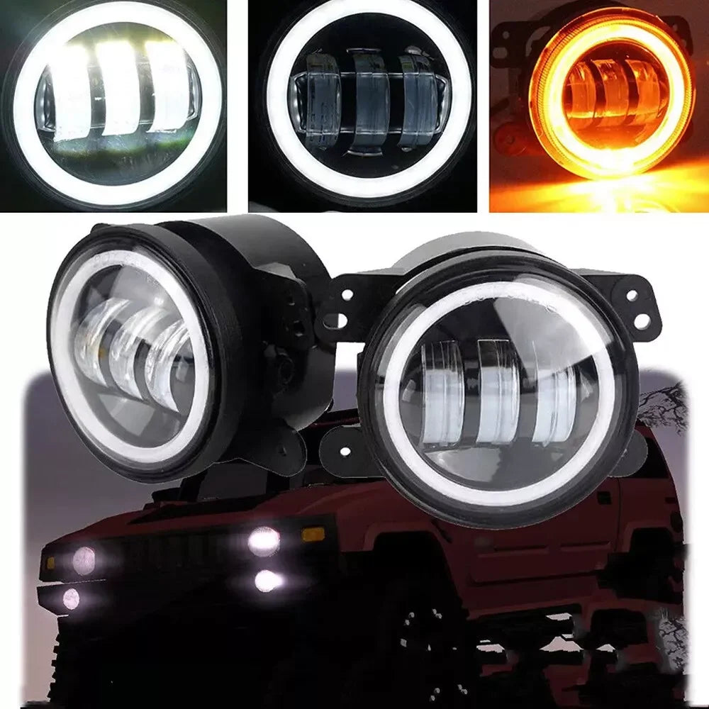 4 Inch LED Fog Lights With White Halo Ring DRL Amber Turn Signal Lamp For Jeep Wrangler JK TJ