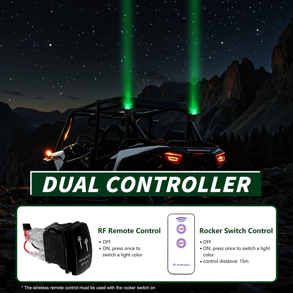 Set of 2 – 3-Inch Spot RGBW LED Whip Lights with Remote Control, Whipless Antenna Style, Compatible with Can-Am Maverick X3 Max UTVs