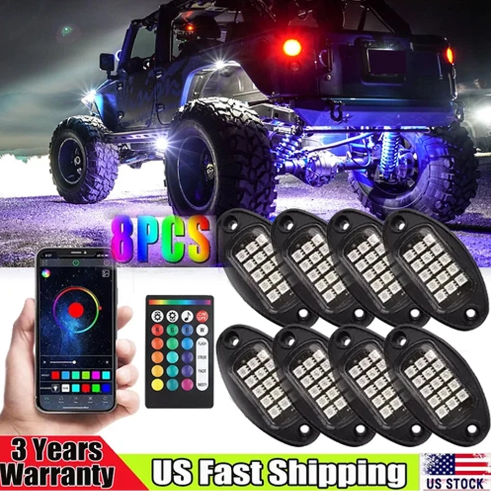 High Quality 8Pods RGB LED Rock Lights APP Control For Jeep Off-Road.....