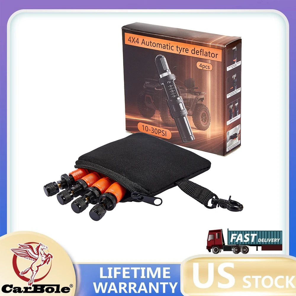 4 PCS Orange Adjustable Auto-Stop Tire Deflator Valve Kit