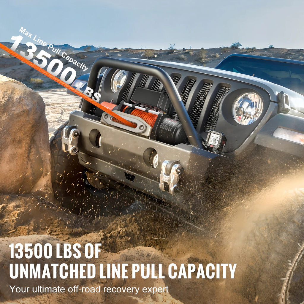 SucceBuy 13500lbs Electric Winch Car Truck Winch with 80ft Synthetic Rope Wireless&Wired Remote Control for Towing Off-Road SUV