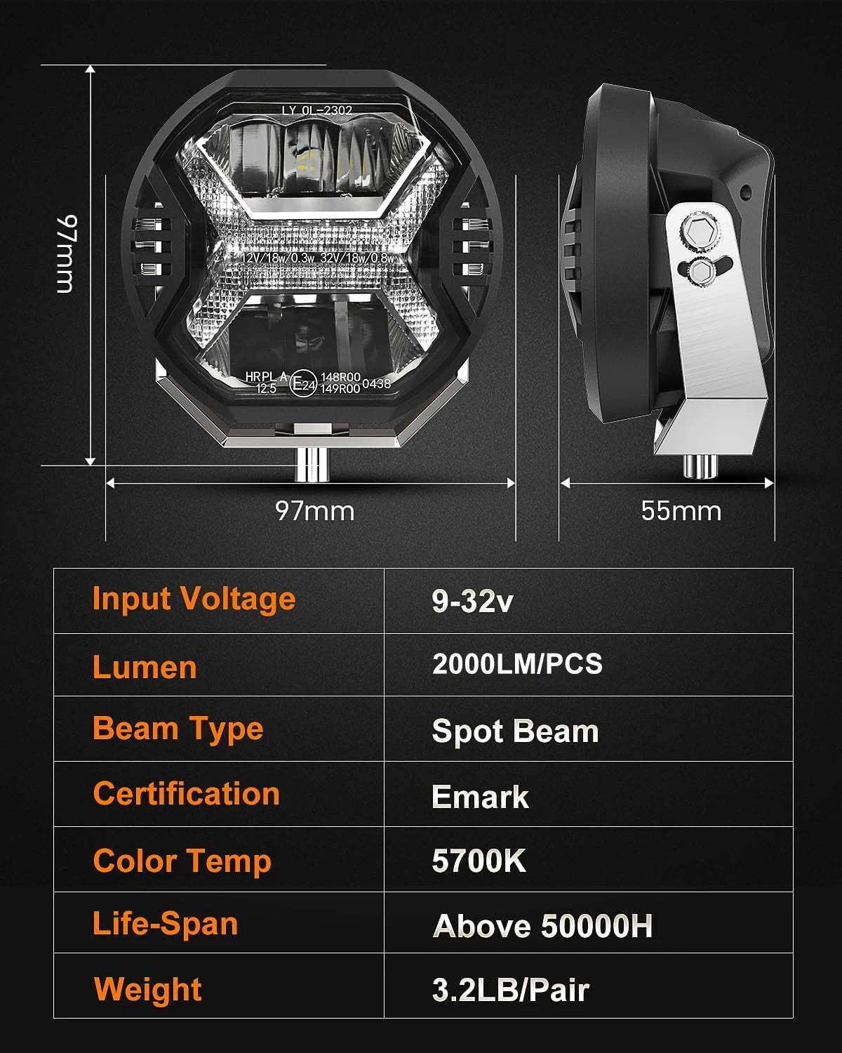 4 Inch Car Led Work Light Bar 12v Amber DRL Driving Light Spotlight for Jeep Offroad Boat Tractor Truck 4x4 SUV ATV Headlight