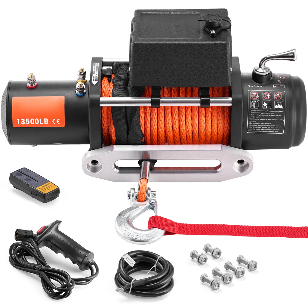 SucceBuy 13500lbs Electric Winch Car Truck Winch with 80ft Synthetic Rope Wireless&Wired Remote Control for Towing Off-Road SUV