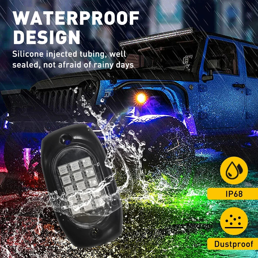 High Quality 8Pods RGB LED Rock Lights APP Control For Jeep Off-Road.....