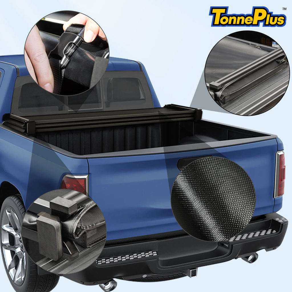 TonnePlus Soft Tri-Fold Tonneau Cover Truck Bed Covers for 2020-2024 Gladiator JT 5FT Bed w/ Lamp Lightning | 5' (60.3") Bed