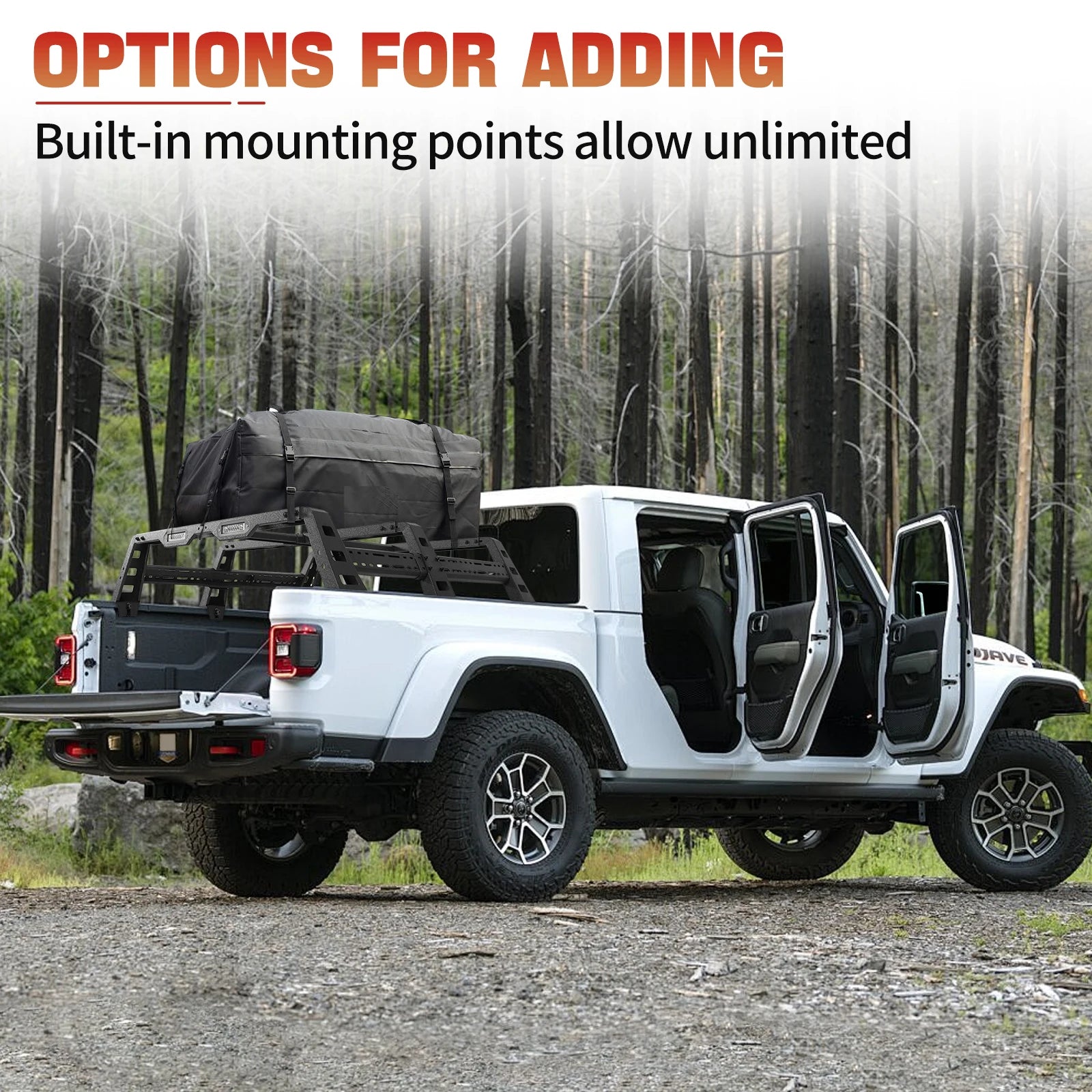 for Jeep Gladiator JT 2020-2024 Adjustable Bed Rack Truck Luggage Carrier Cargo Black Carriage Frame