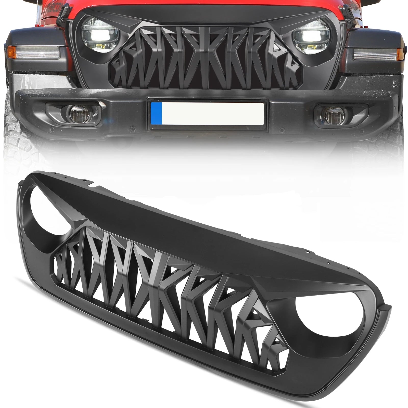 for Jeep Wrangler JL 2018-2024 for Gladiator JT 2020+ Jeep Front Bumper Grill Cover Shark Grille Guard Auto Parts Accessories