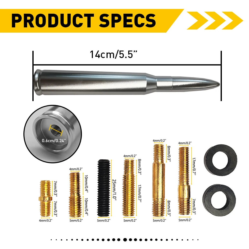 Universal Car SUV Bullet Antenna For Dodge Ram Ford F150 Raptor CRV RAV4 JEEP 50 Cal Caliber Bullet Ammo Short Aluminum Antenna