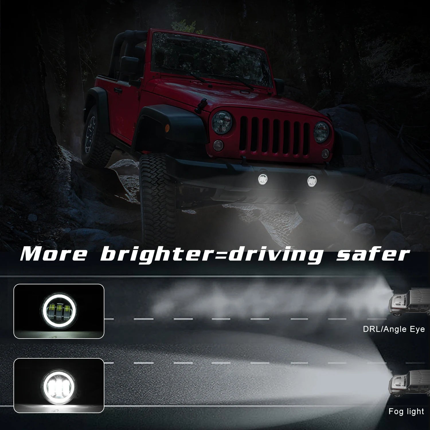 4 Inch LED Fog Lights With White Halo Ring DRL Amber Turn Signal Lamp For Jeep Wrangler JK TJ
