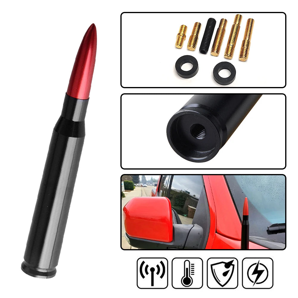 Universal Car SUV Bullet Antenna For Dodge Ram Ford F150 Raptor CRV RAV4 JEEP 50 Cal Caliber Bullet Ammo Short Aluminum Antenna