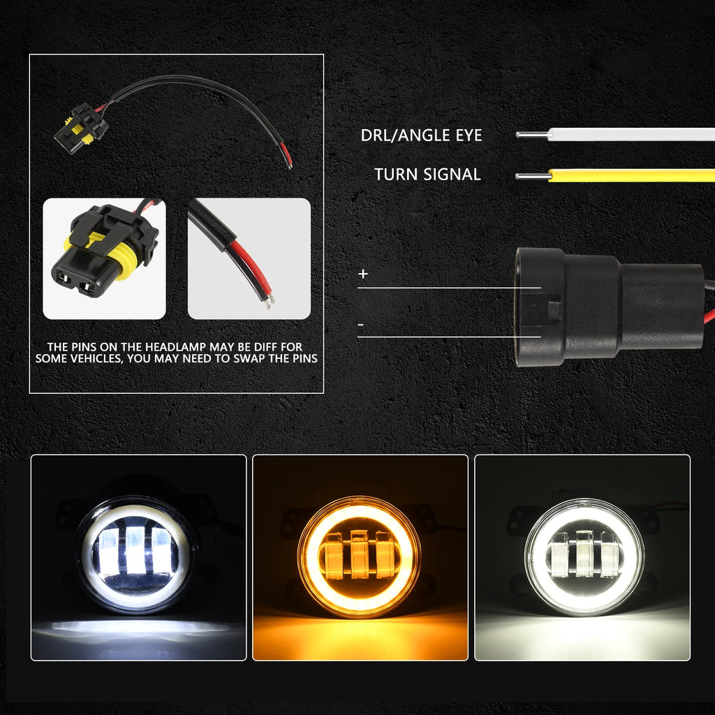 4 Inch LED Fog Lights With White Halo Ring DRL Amber Turn Signal Lamp For Jeep Wrangler JK TJ