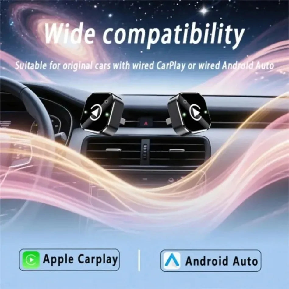 2 in 1 Car Wireless CarPlay Adapter & Android Auto Adapter Type-C/USB Fast Connection Wired to Wireless for iPhone/Android