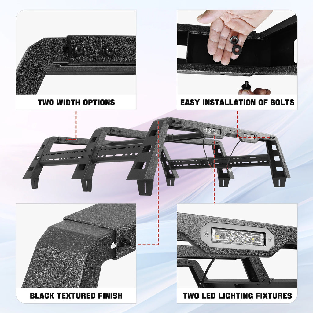 for Jeep Gladiator JT 2020-2024 Adjustable Bed Rack Truck Luggage Carrier Cargo Black Carriage Frame