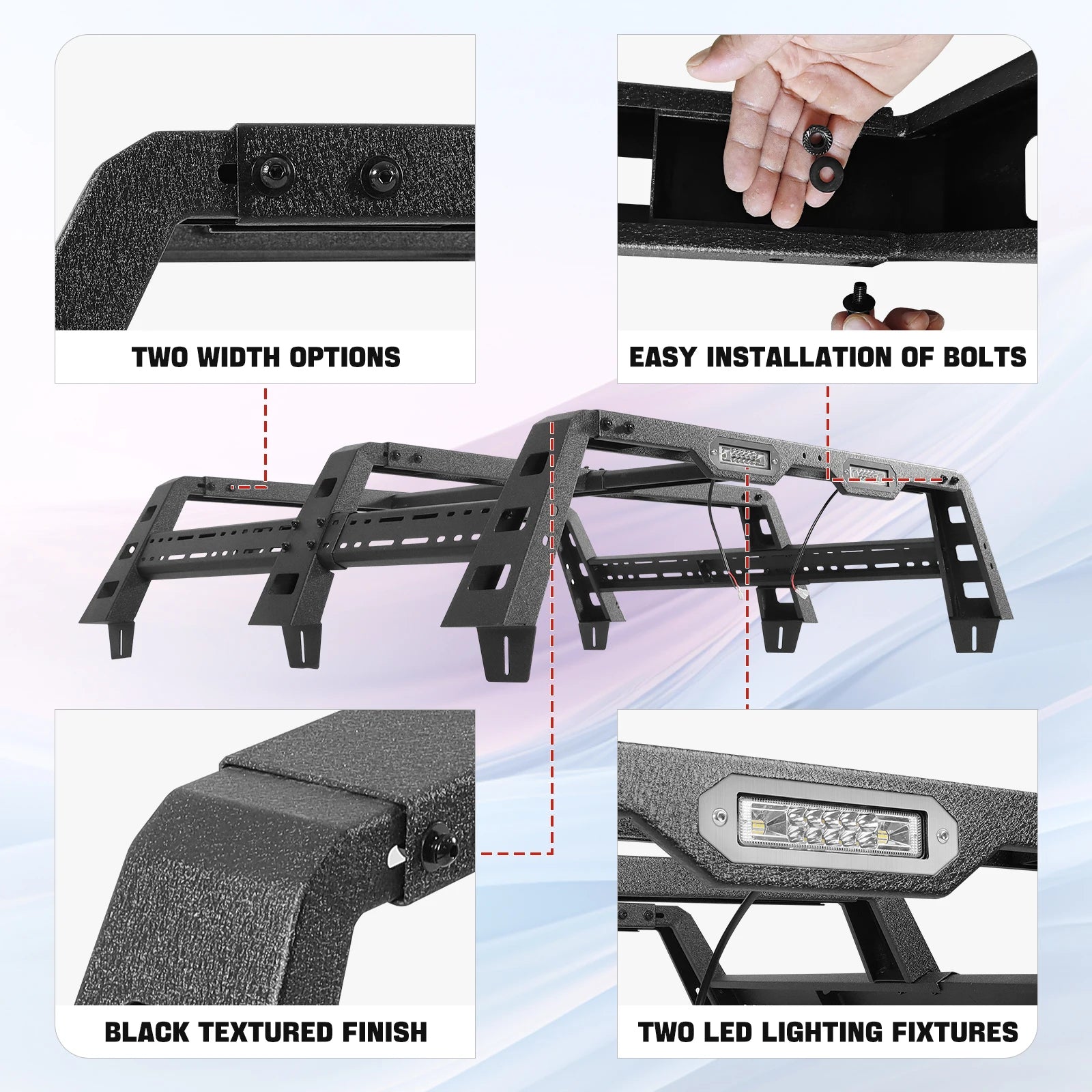 for Jeep Gladiator JT 2020-2024 Adjustable Bed Rack Truck Luggage Carrier Cargo Black Carriage Frame