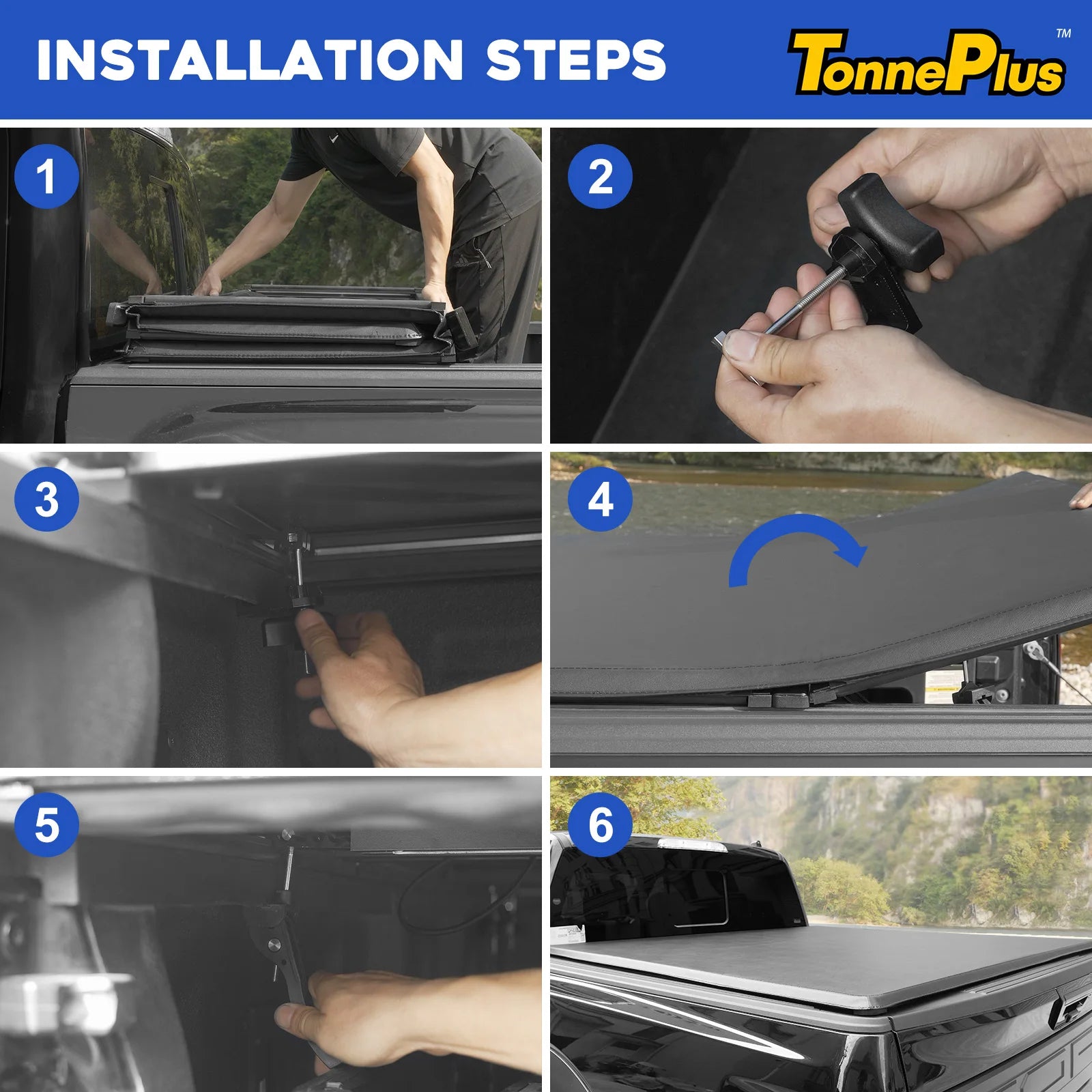 TonnePlus Soft Tri-Fold Tonneau Cover Truck Bed Covers for 2020-2024 Gladiator JT 5FT Bed w/ Lamp Lightning | 5' (60.3") Bed