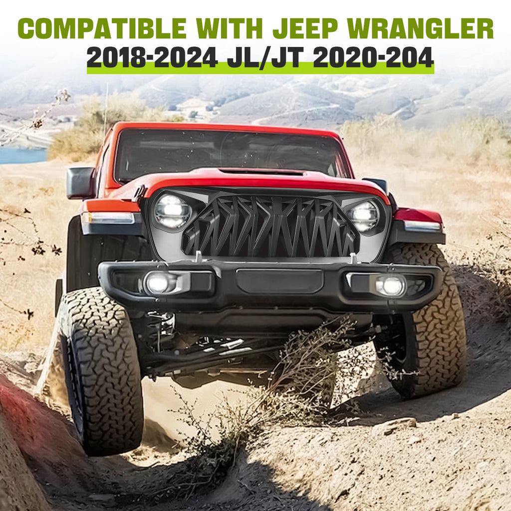 for Jeep Wrangler JL 2018-2024 for Gladiator JT 2020+ Jeep Front Bumper Grill Cover Shark Grille Guard Auto Parts Accessories