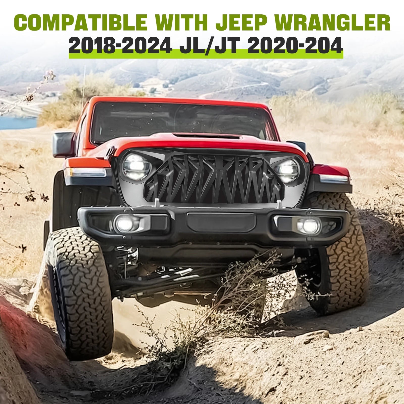for Jeep Wrangler JL 2018-2024 for Gladiator JT 2020+ Jeep Front Bumper Grill Cover Shark Grille Guard Auto Parts Accessories