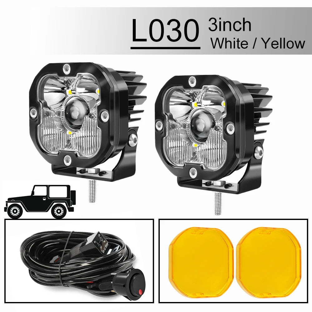 3 inch Yellow LED Fog Light Pods for Jeep Offroad Trucks