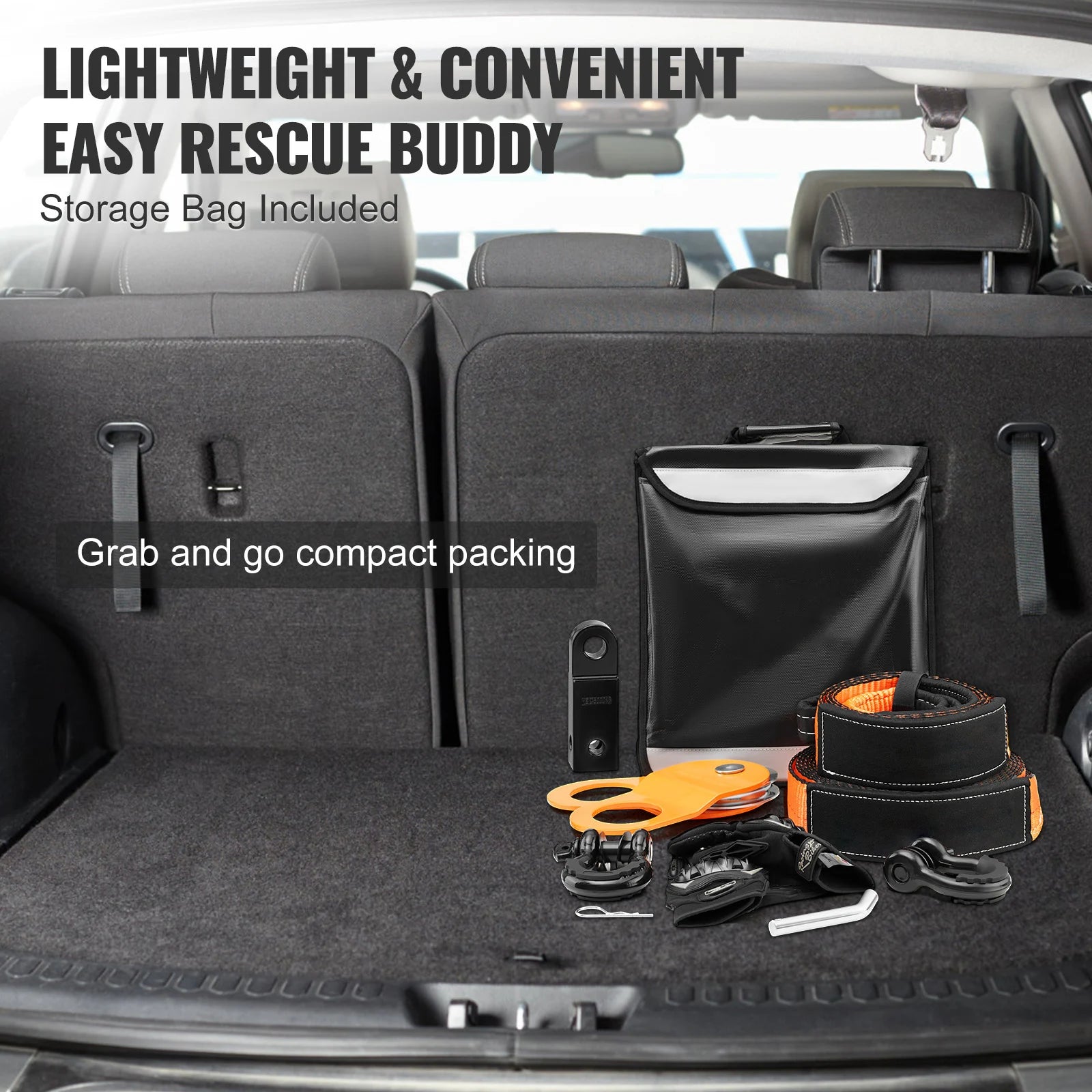 SucceBuy Off-Road Winch Recovery Kit with 30000Lbs Tow Straps & D-Ring Shackles Snatch Block Storage Bag for ATV Jeep Truck