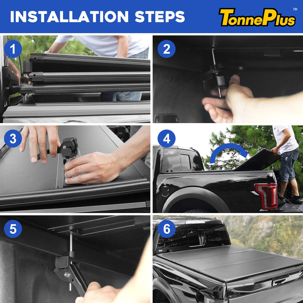 TonnePlus FRP Hard Tri-Fold Bed Tonneau Cover Truck Bed Covers for 2020-2024 Gladiator JT 5FT Bed ; Lightning 5' (60.3") Bed