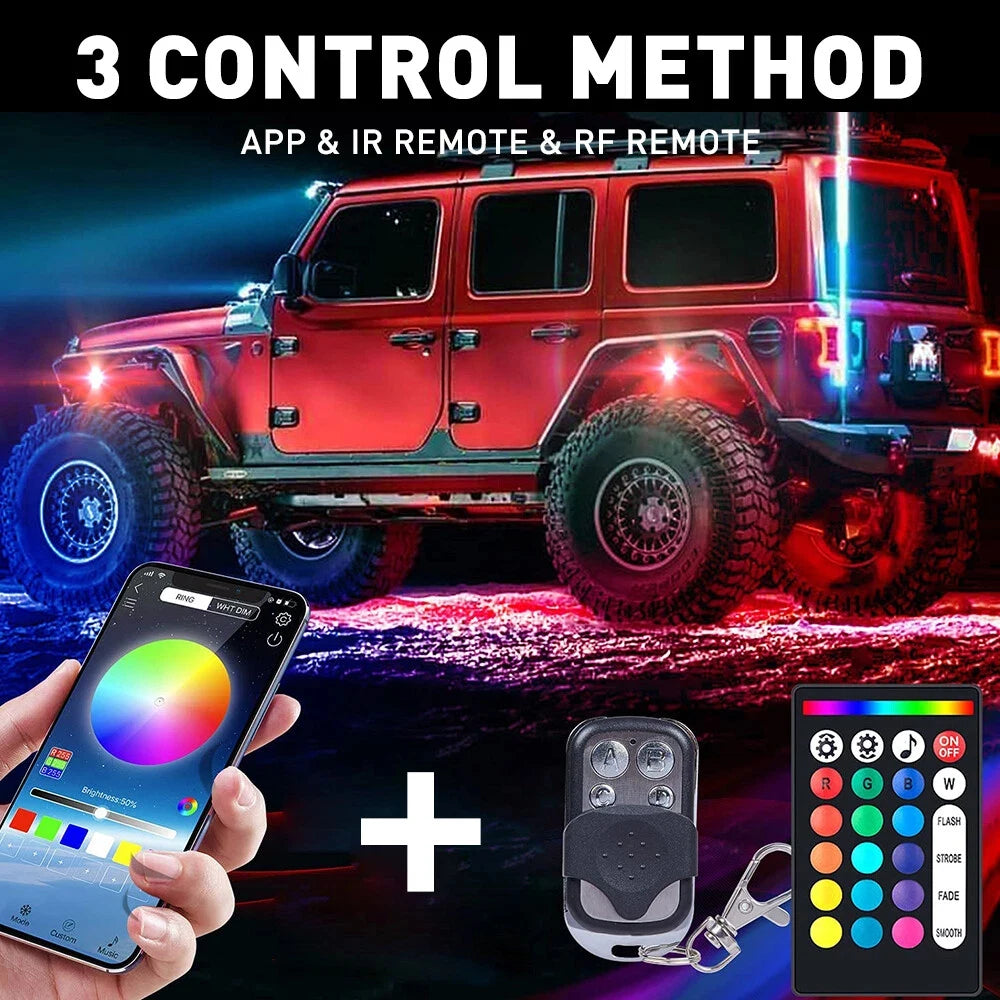 High Quality 8Pods RGB LED Rock Lights APP Control For Jeep Off-Road.....