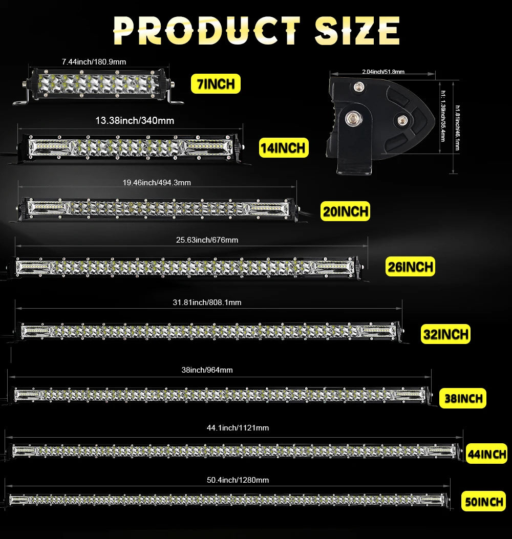 UNI-SHINE Led Bar Light Dual Led Work Light 7"14" 20" 26" 32" 38" 44"50" Combo Beam for SUV ATV Pick up Truck Car 4x4 Offroad LE