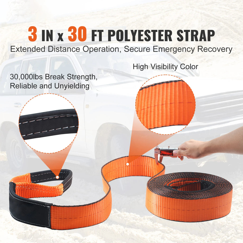 SucceBuy Off-Road Winch Recovery Kit with 30000Lbs Tow Straps & D-Ring Shackles Snatch Block Storage Bag for ATV Jeep Truck