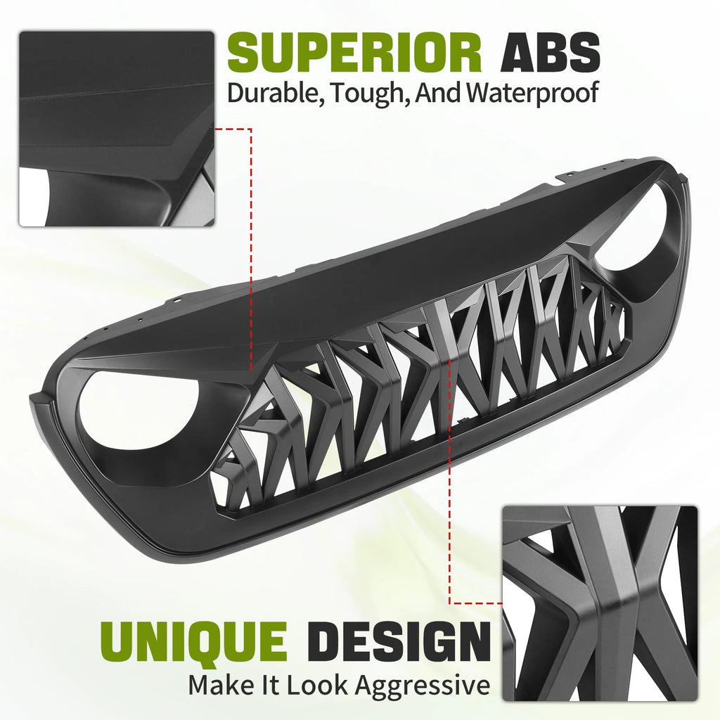 for Jeep Wrangler JL 2018-2024 for Gladiator JT 2020+ Jeep Front Bumper Grill Cover Shark Grille Guard Auto Parts Accessories