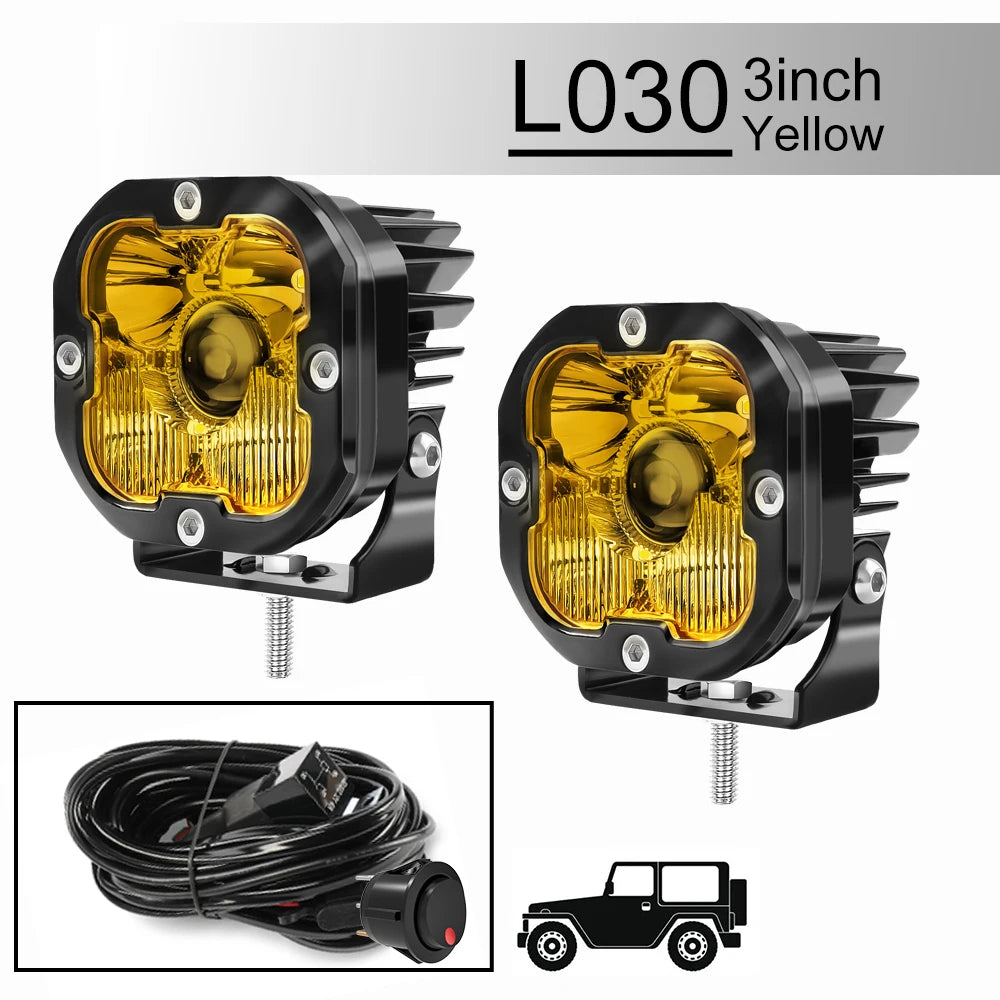 3 inch Yellow LED Fog Light Pods for Jeep Offroad Trucks