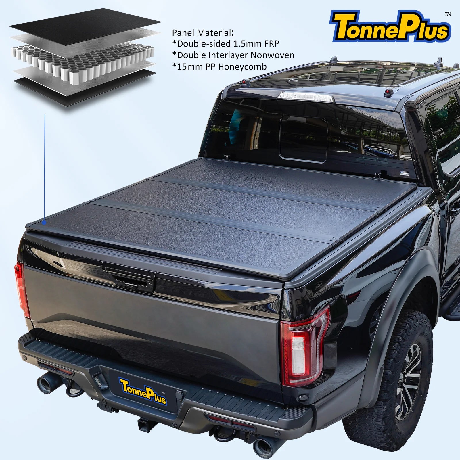 TonnePlus FRP Hard Tri-Fold Bed Tonneau Cover Truck Bed Covers for 2020-2024 Gladiator JT 5FT Bed ; Lightning 5' (60.3") Bed