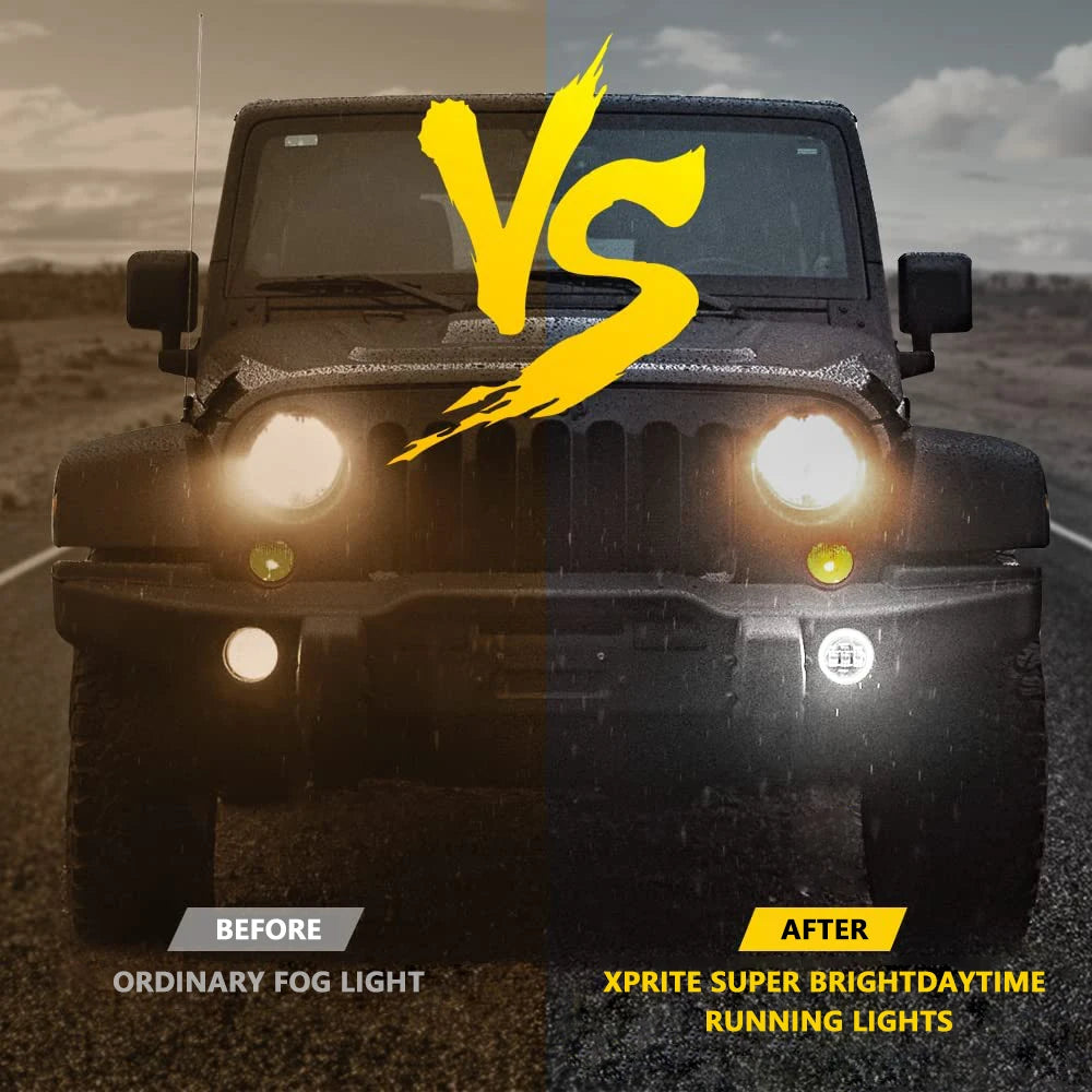 4 Inch LED Fog Lights With White Halo Ring DRL Amber Turn Signal Lamp For Jeep Wrangler JK TJ