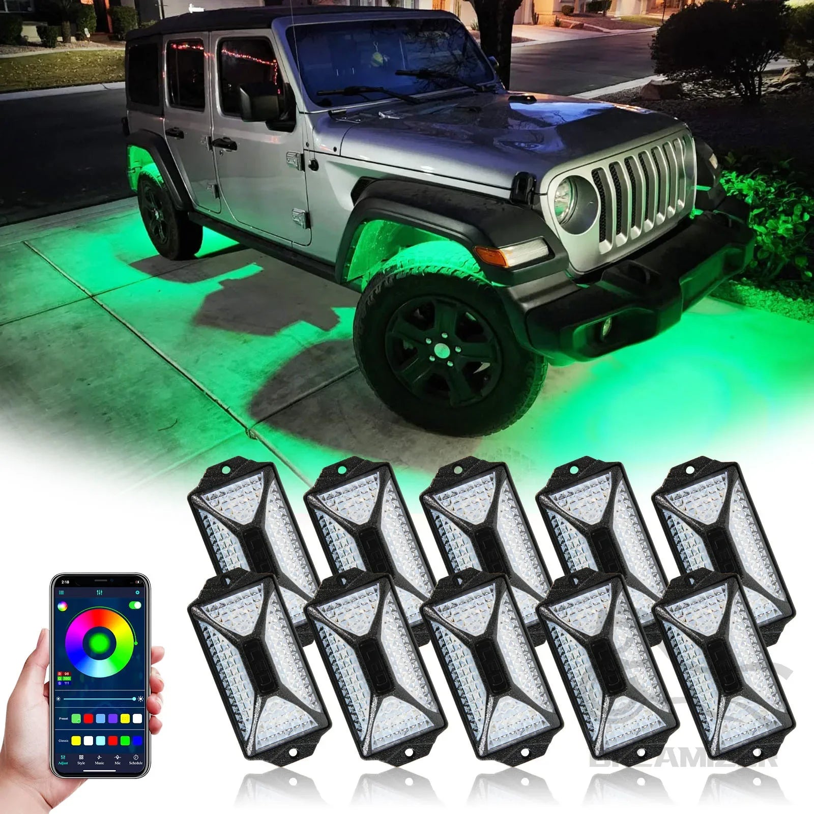 10 Pods 240 LED APP Control RGB Rock Lights For Jeep Off-Road Truck UTV Underbody Underglow Trail Rig Light Auto Decorative Lamp