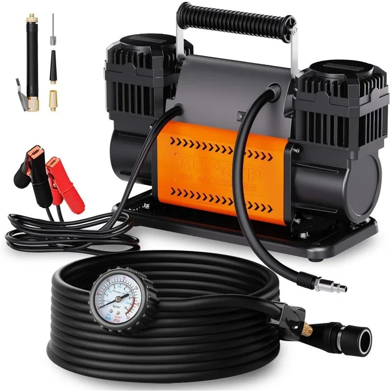 Air Compressor Kit, Dual Cylinder 12V Portable Inflator 12.35 Ft³/Min, Offroad Air Compressor Pump For Truck Tires