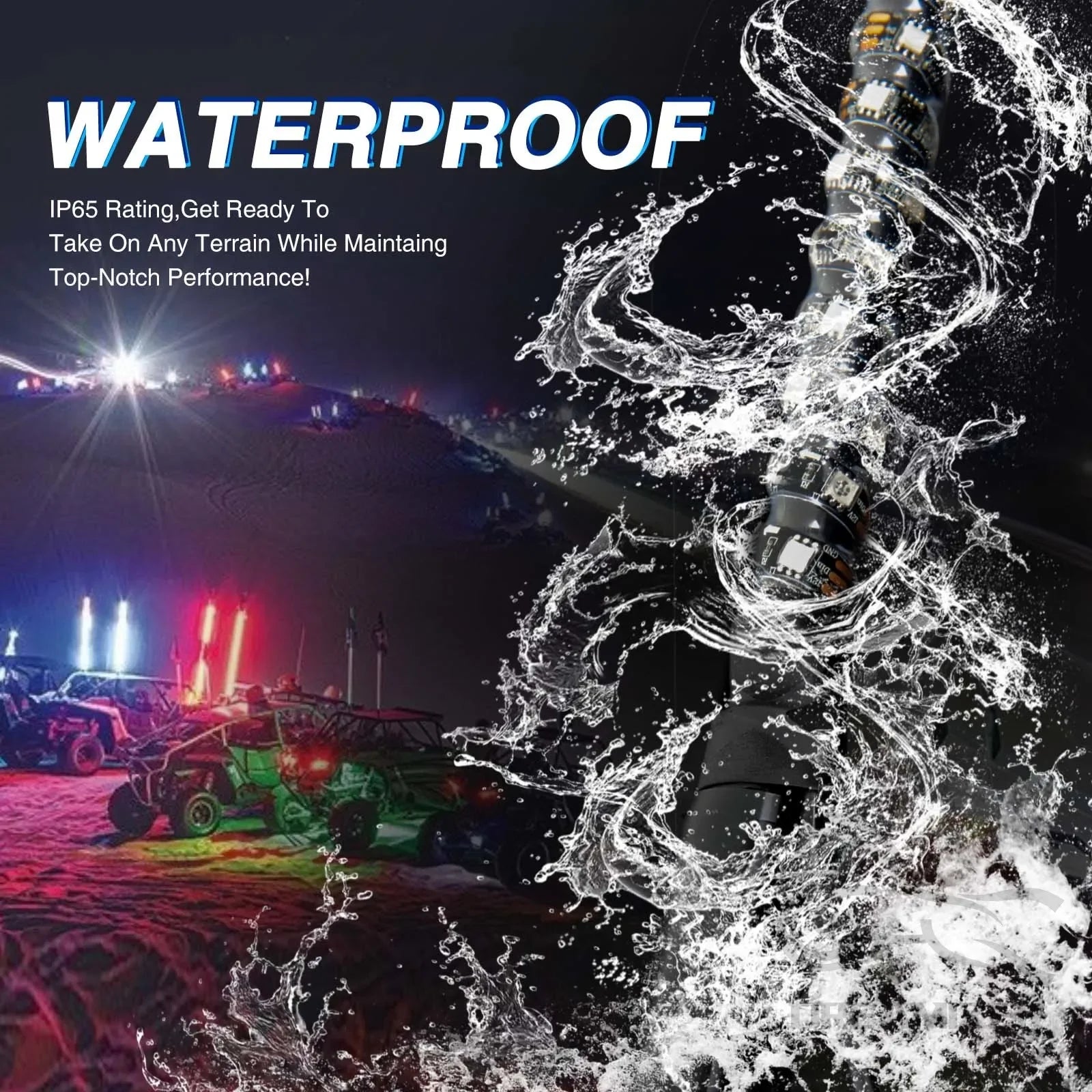 Set of 2 – 3FT/4FT LED Whip Light Antennas with Bluetooth and Remote Control, Compatible with Polaris RZR and Can-Am Maverick X3