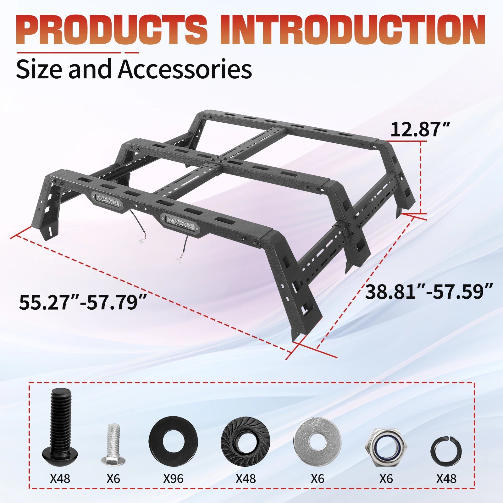 for Jeep Gladiator JT 2020-2024 Adjustable Bed Rack Truck Luggage Carrier Cargo Black Carriage Frame