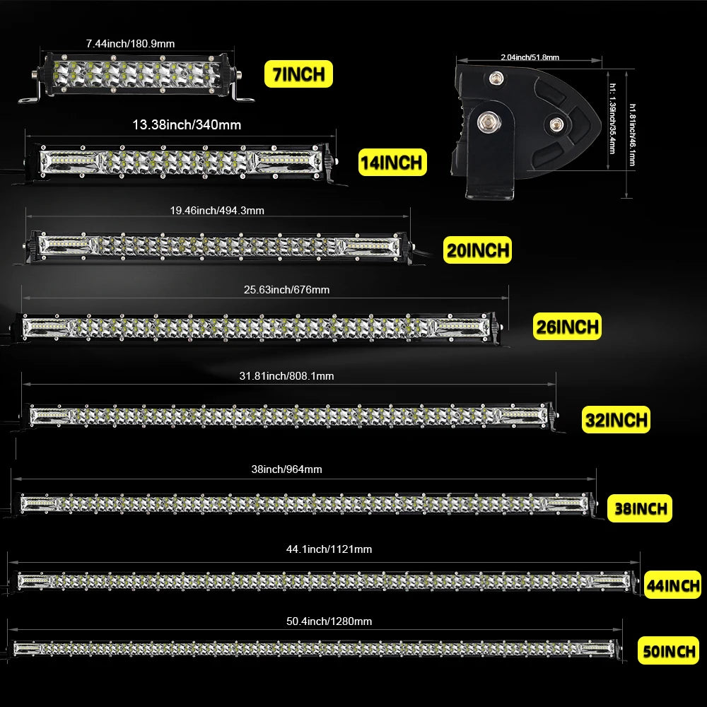 UNI-SHINE Led Bar Light Dual Led Work Light 7"14" 20" 26" 32" 38" 44"50" Combo Beam for SUV ATV Pick up Truck Car 4x4 Offroad LE